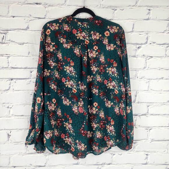 Torrid Blouse Georgette Pintuck Button-Front Womens 3X Green Cottagecore Peasant - Picture 2 of 8